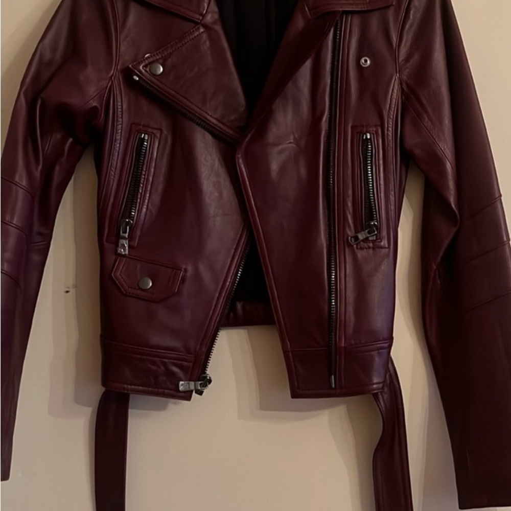 Parker Belfast Moto  Women's Burgundy Leather Moto Jacket - Picture 2 of 6